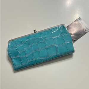 Braciano Turquoise Croc-Embossed Kiss-Lock Frame Clutch